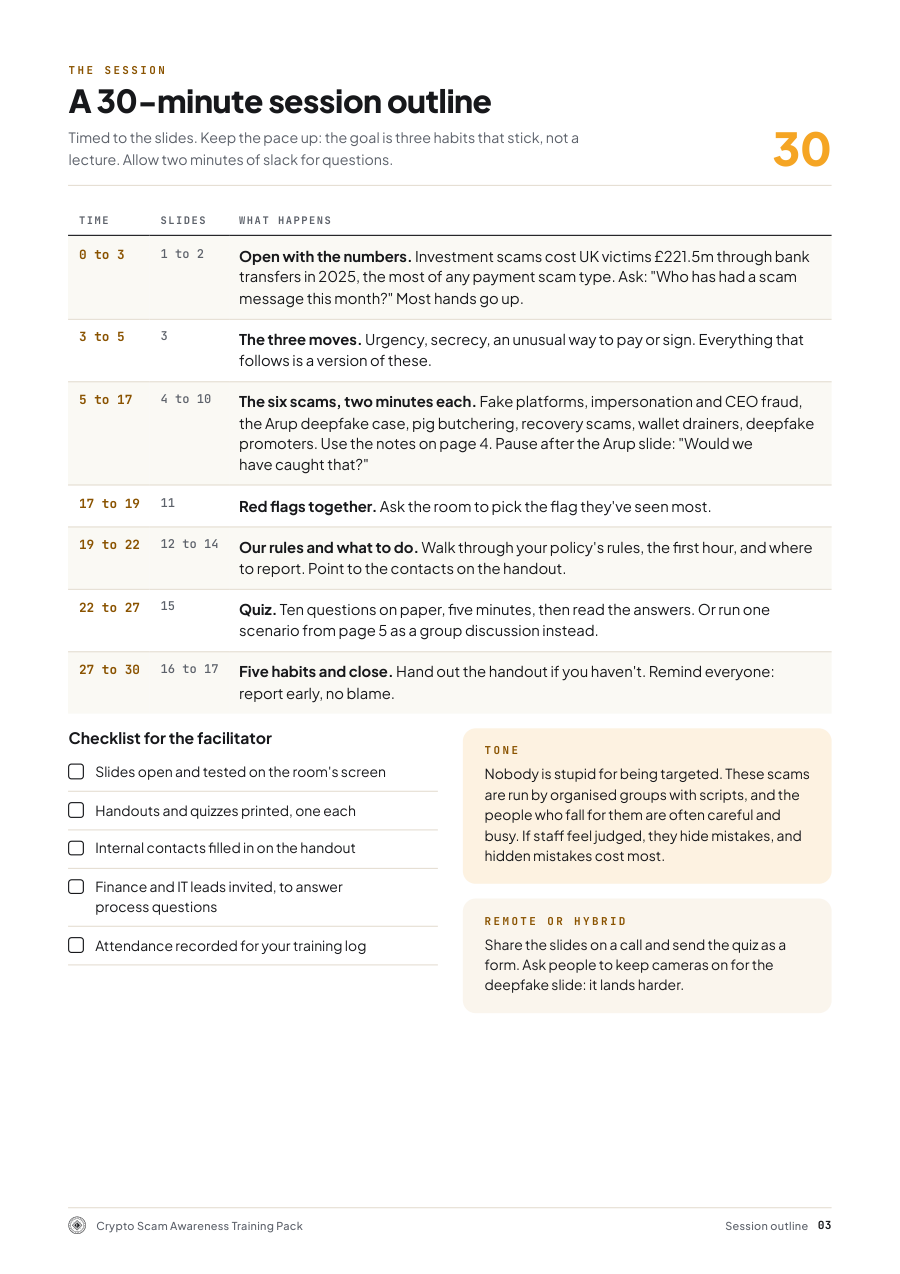 Sample page from Crypto Scam Awareness Training Pack for Businesses