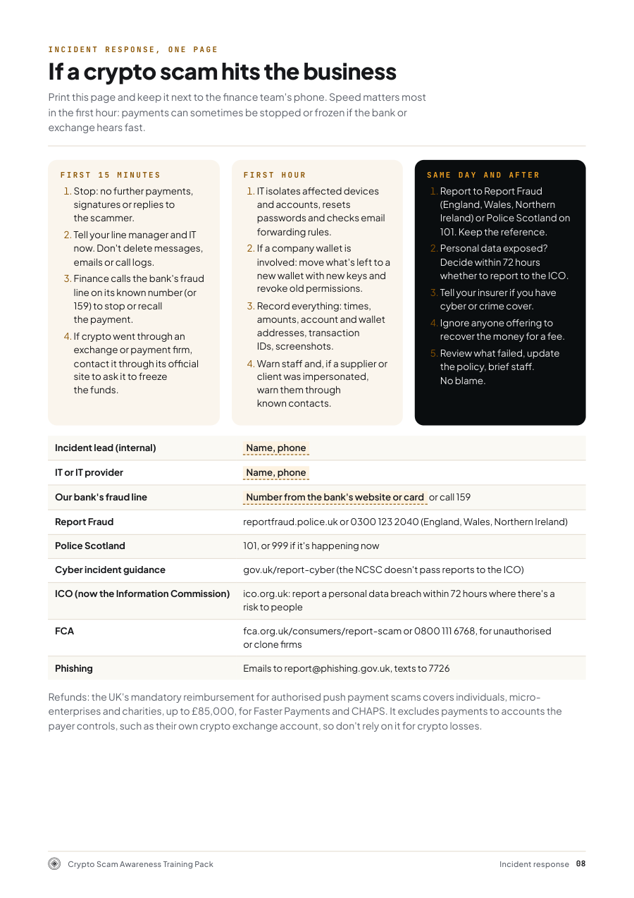 Sample page from Crypto Scam Awareness Training Pack for Businesses