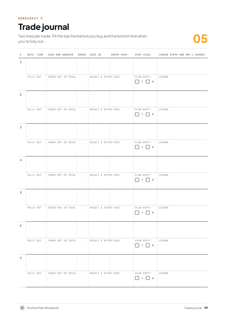 Sample page from The Exit Plan Workbook
