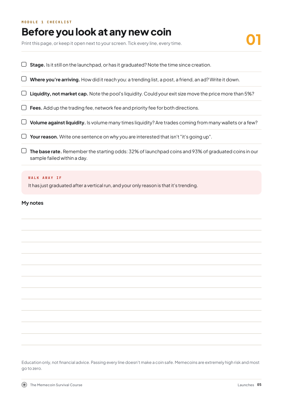 Sample page from The Memecoin Survival Course
